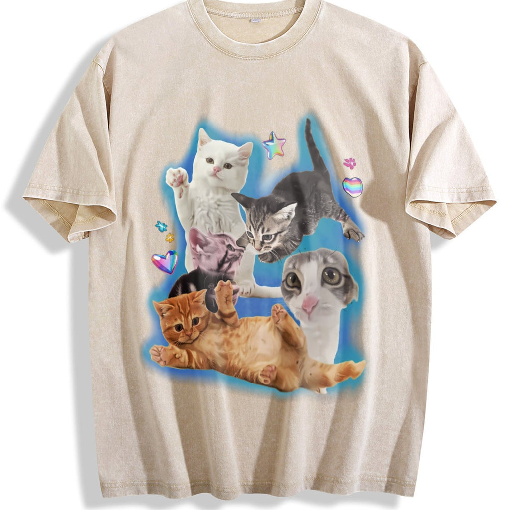 Y2K Silly Cat Vintage Washed T-Shirt product image 1