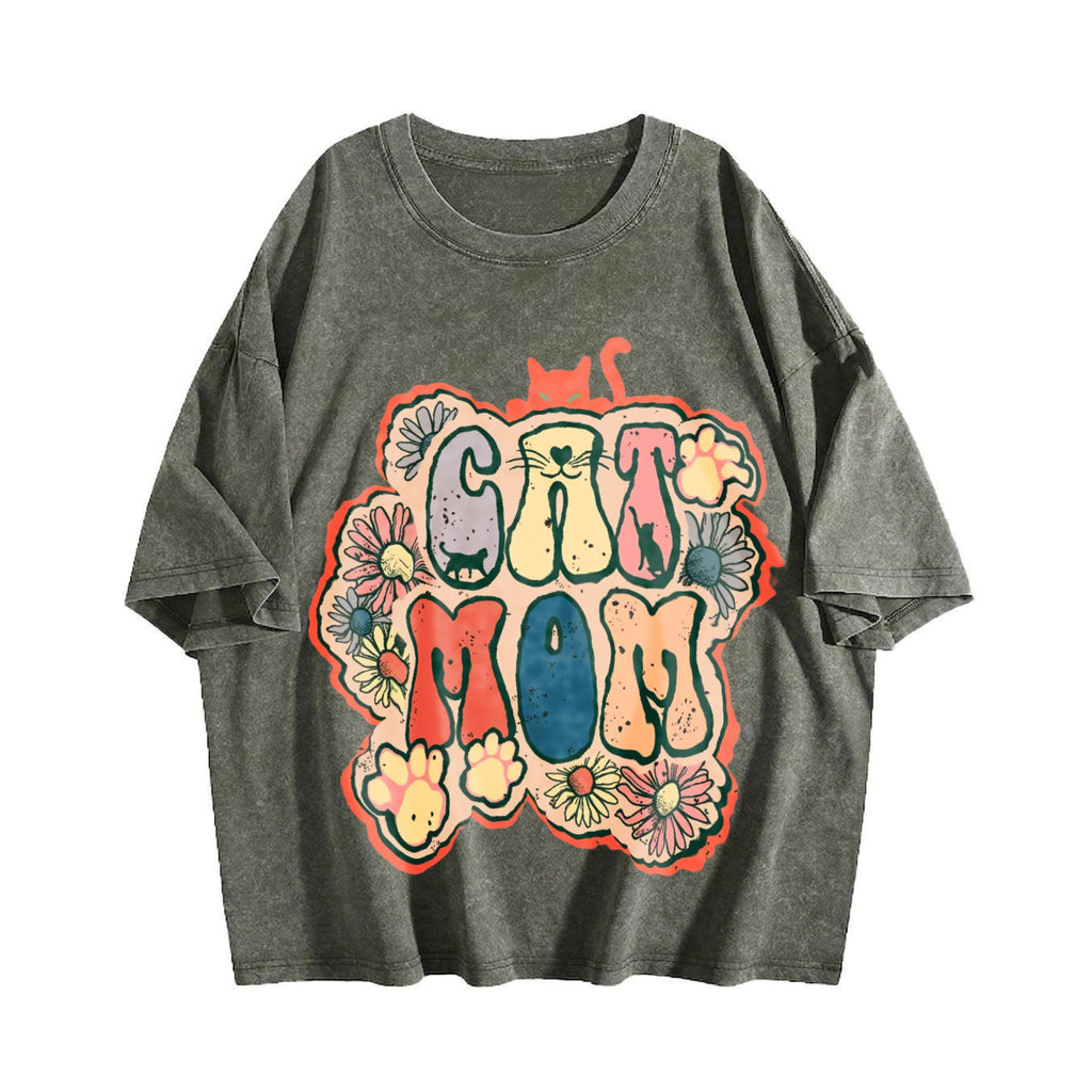 Cat Mom Vintage Washed T-Shirt product image 4