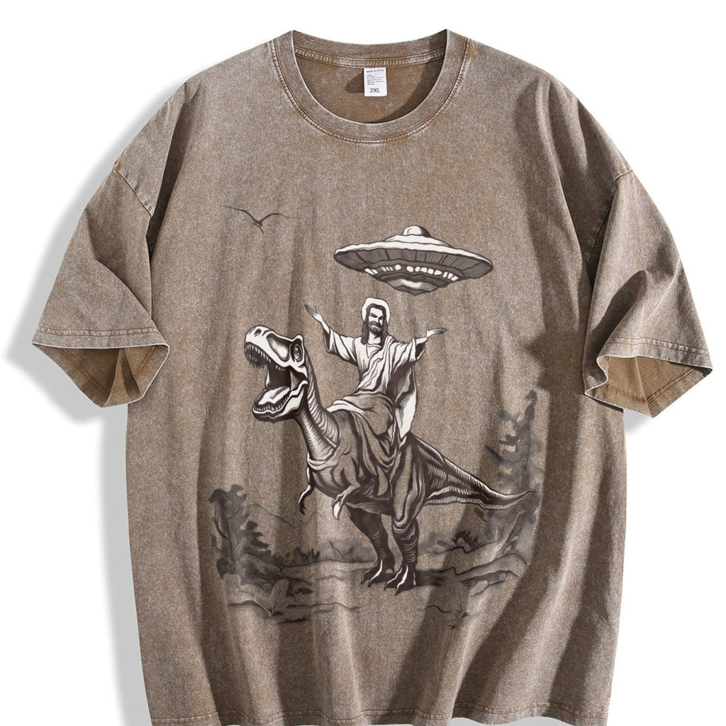 Jesus Riding Dinosaur Under UFO Funny Religious Vintage product image 3