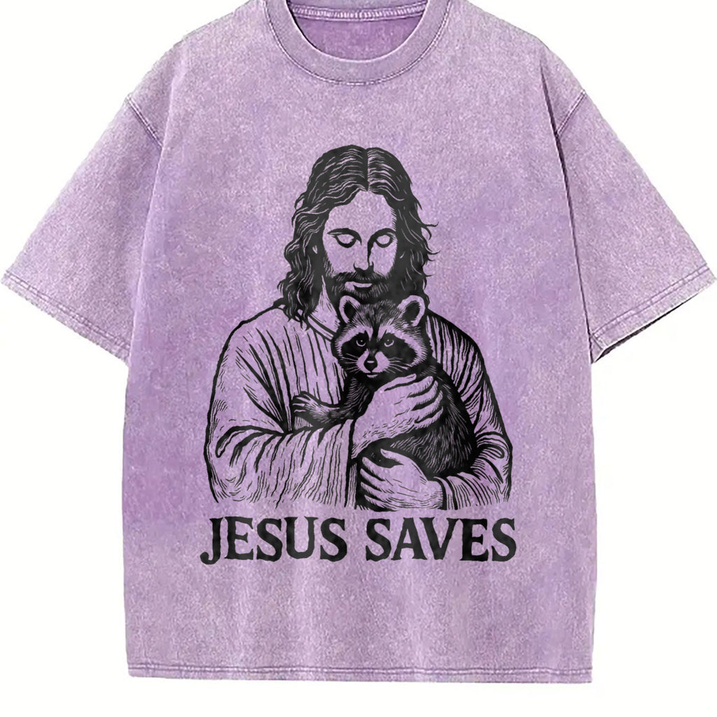 Religious Jesus Hugs Raccoon Christ Vintage Washed T-Shirt product image 6