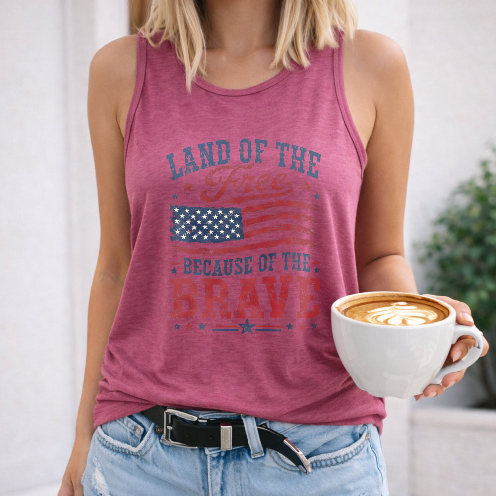 Land Of The Free Because Of The Brave 4th Of July Patriotic Women's Tank Top