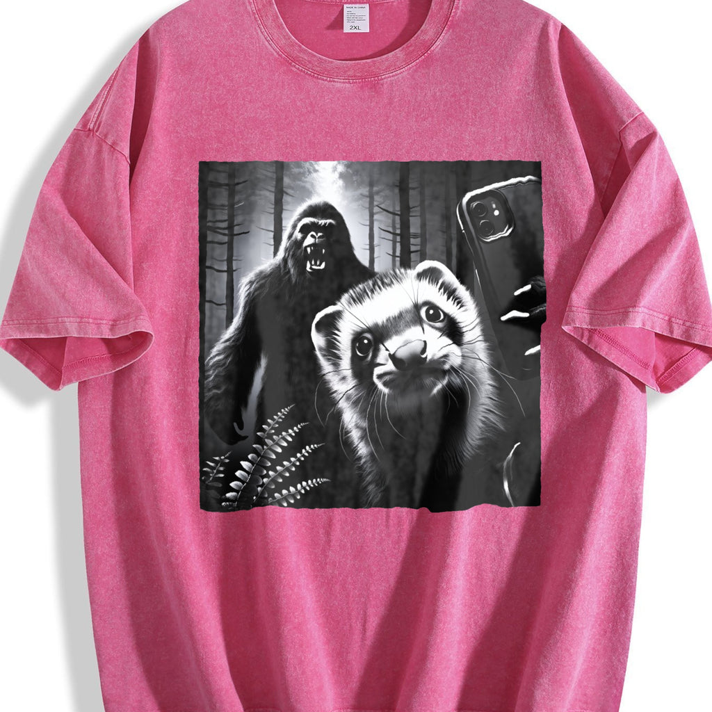 Ferret Selfie With Bigfoot 90s Vintage Washed T-Shirt product image 7