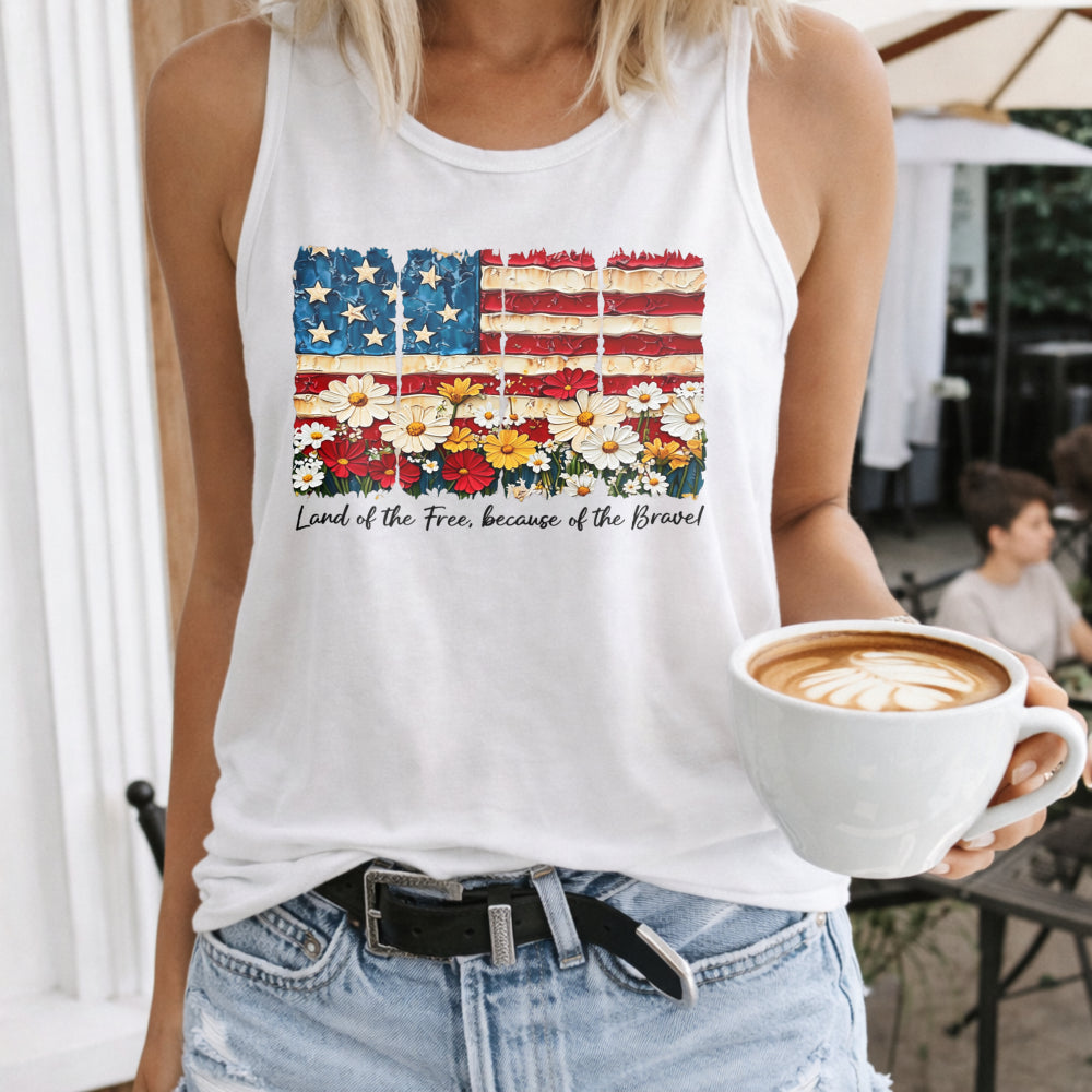 Patriotic Floral American Flag Women's Tank Top