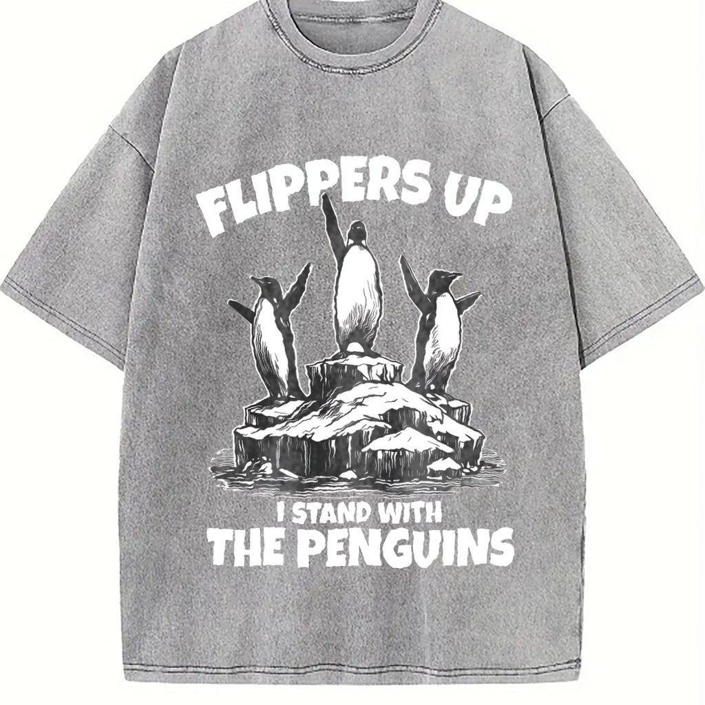 Flippers Up I Stand With The Penguins Vintage Washed T-Shirt product image 5