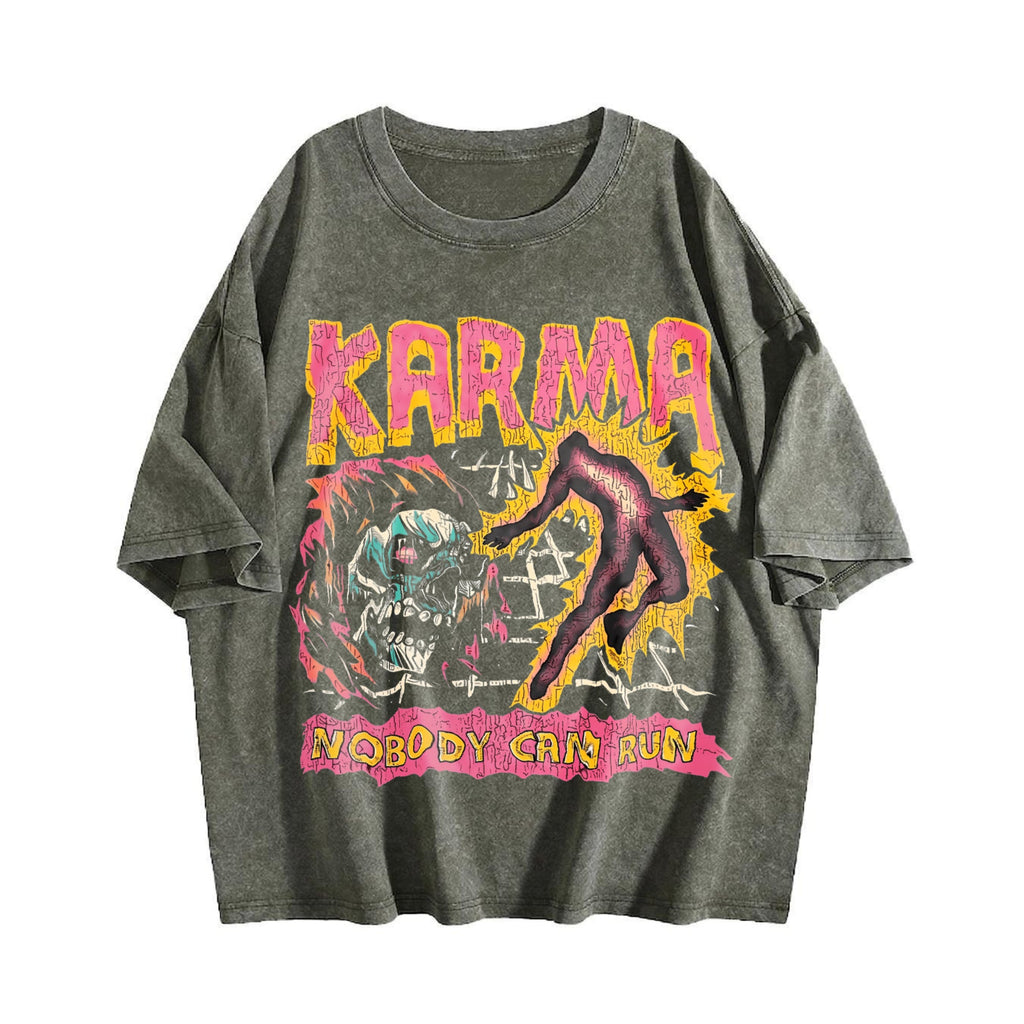 Karma Nobody Can Run Skull Vintage Washed T-Shirt product image 4