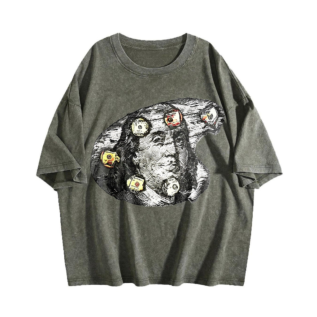 Benjamin Franklin Money High Neck Vintage Washed T-Shirt product image 4