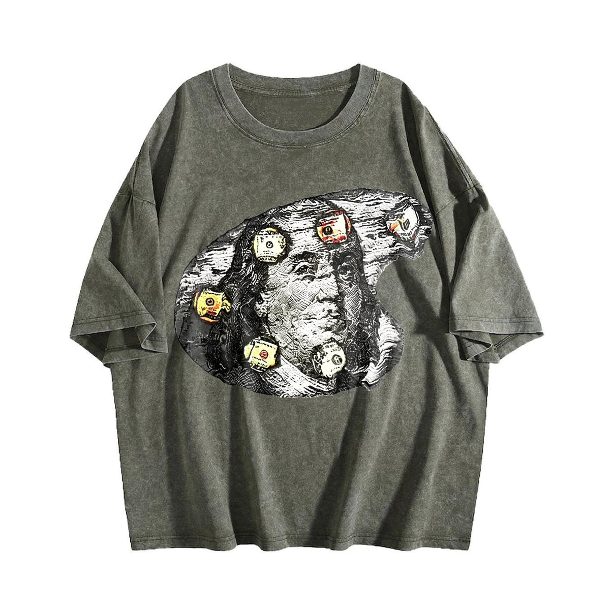 Benjamin Franklin Money High Neck Vintage Washed T-Shirt product image 4
