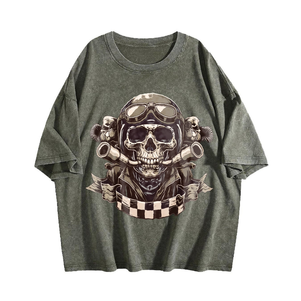 Motorcycle Skull Helmet Vintage Washed T-Shirt product image 4