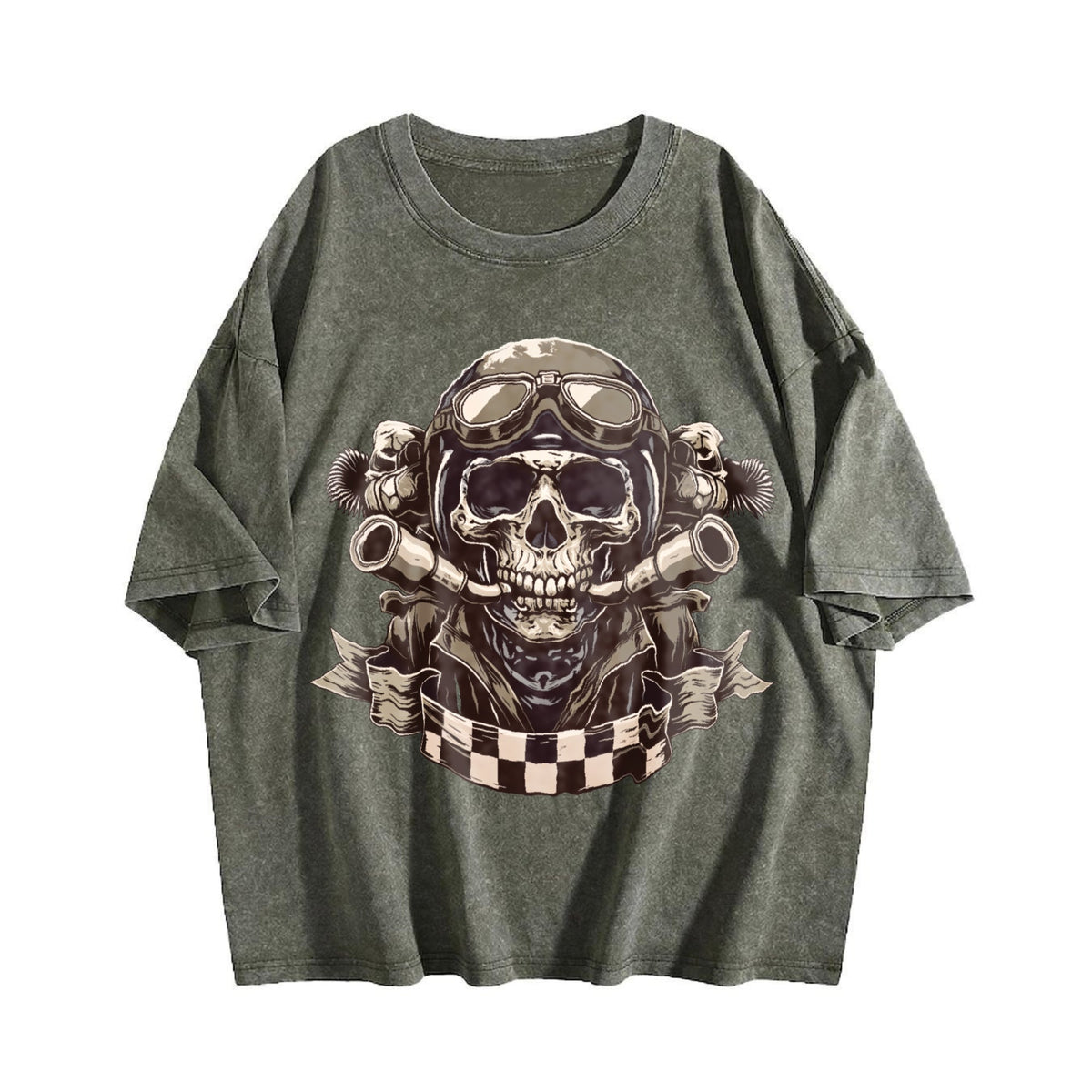 Motorcycle Skull Helmet Vintage Washed T-Shirt product image 4