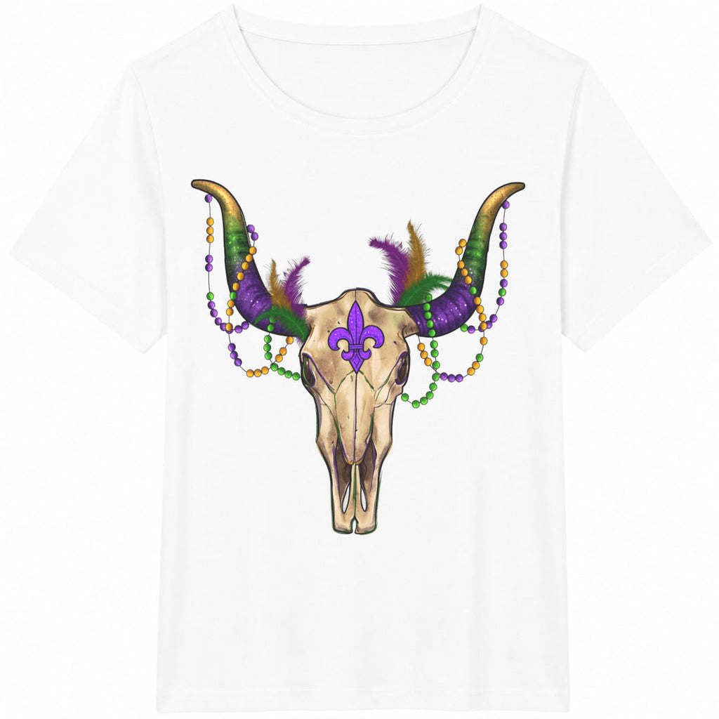 Mardi Gras Bull Skull Cotton T-Shirt product image 2