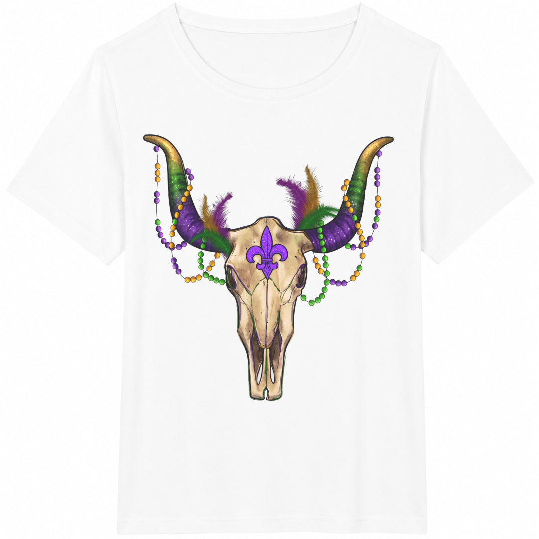 Mardi Gras Bull Skull Cotton T-Shirt product image 2