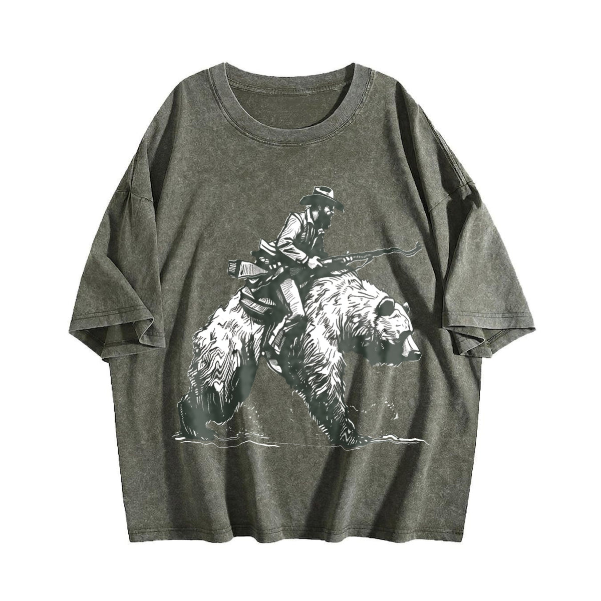 Lumberjack Cowboy Riding A Bear 90s Vintage Washed T-Shirt product image 4