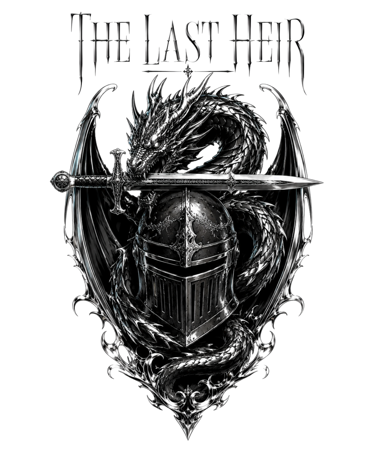 The Last Heir Knight Helmet Dragon Sword Dark Fantasy Gothic