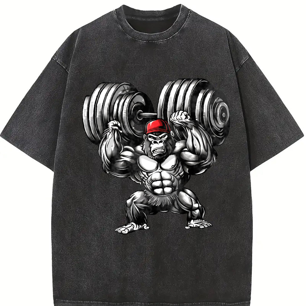 Muscular Gorilla With A Dumbbell Vintage Washed T-Shirt product image 2
