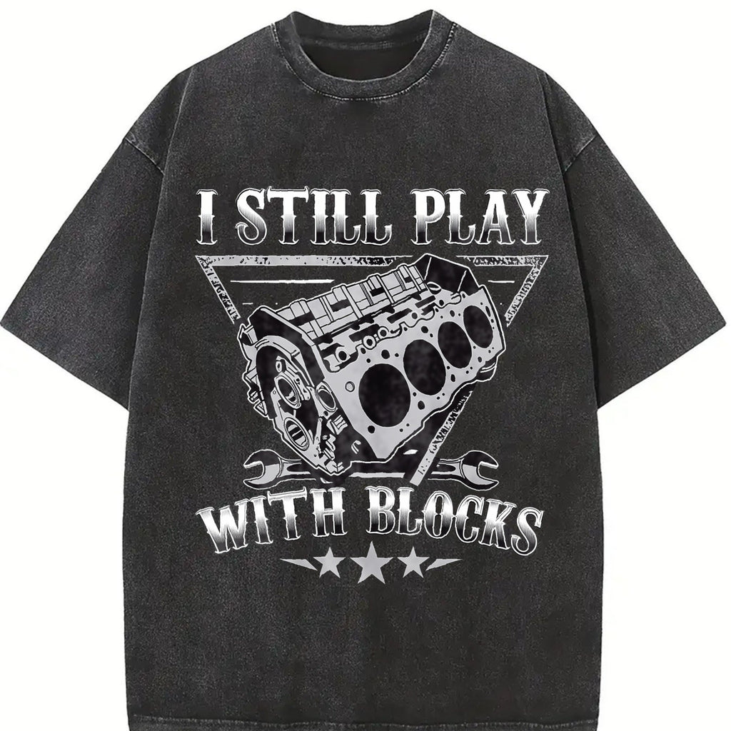 I Still Play With Blocks Engine Vintage Washed T-Shirt product image 2