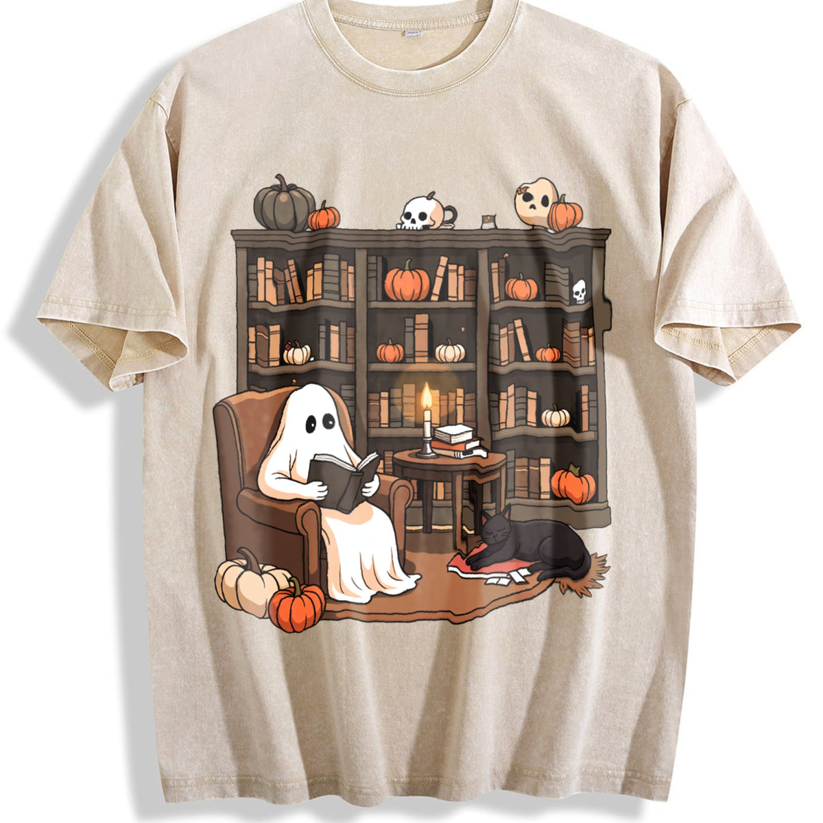 Ghost Reading Books Vintage Washed T-Shirt product image 1
