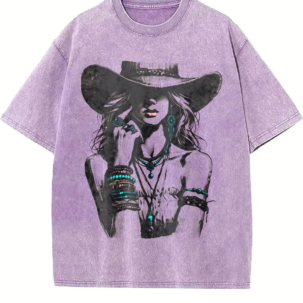 Boho Woman Hat Vintage Washed T-Shirt