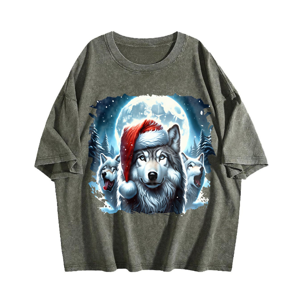 Christmas Wolf Funny Teenager Vintage Washed T-Shirt product image 4