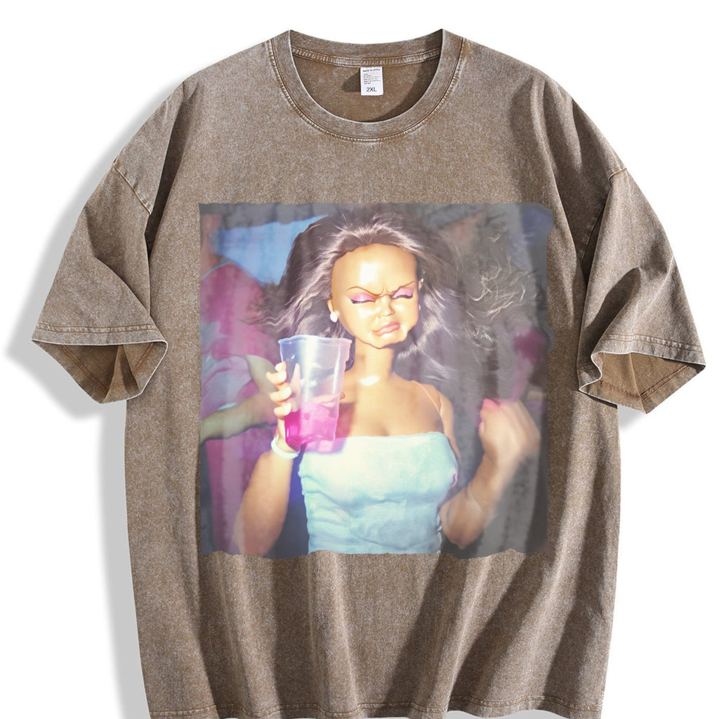 Doll with Pink Party Drink Vintage Washed T-Shirt product image 3