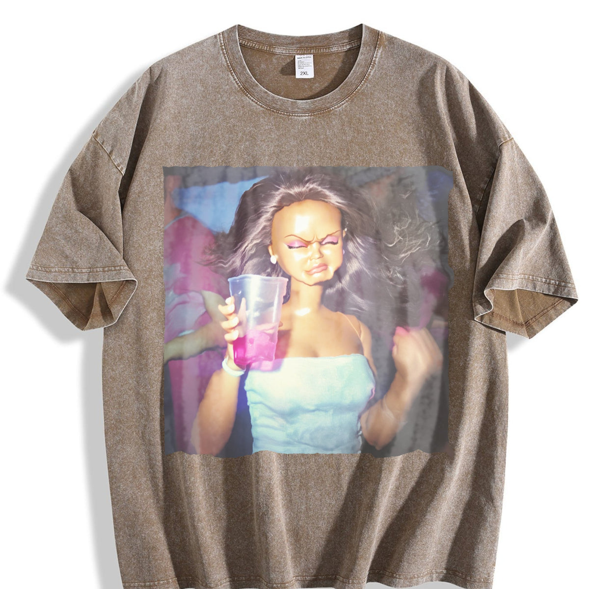 Doll with Pink Party Drink Vintage Washed T-Shirt product image 3