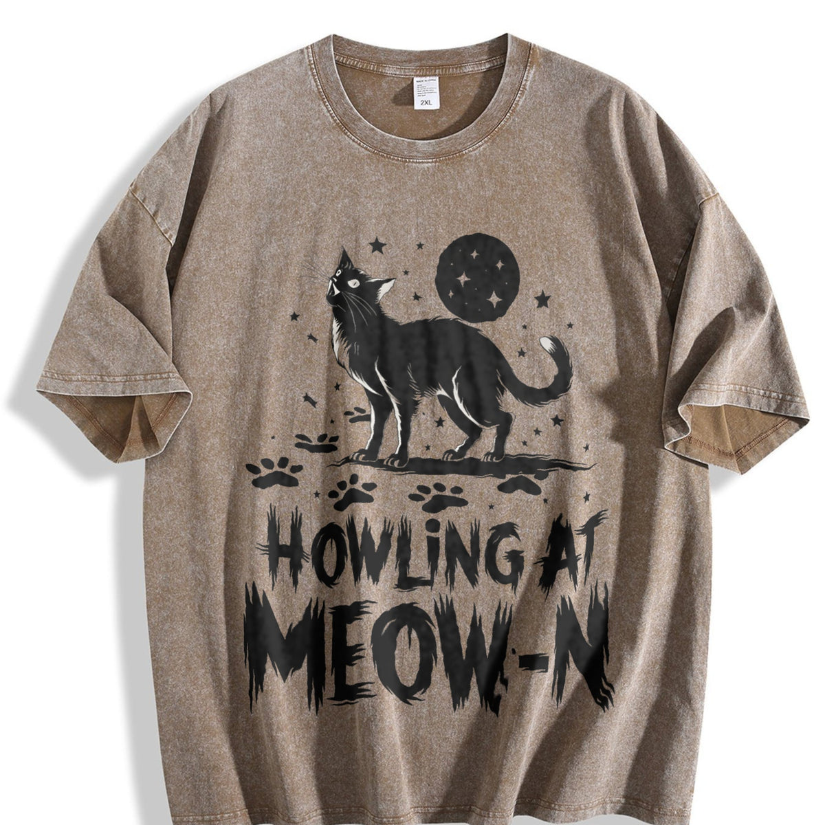Funny Cat Howling At Meow-n Vintage Washed T-Shirt product image 3
