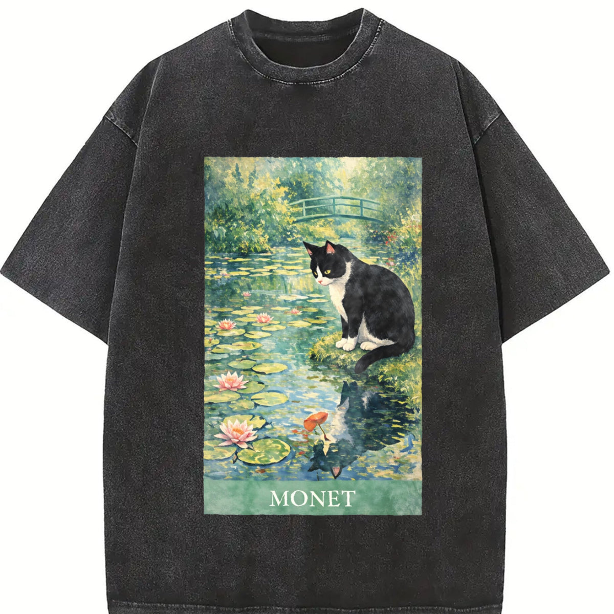 Monet Cat Art Vintage Washed T-Shirt product image 2
