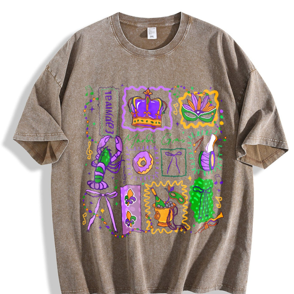 Mardi Gras Doodle Icons Vintage Washed T-Shirt product image 3