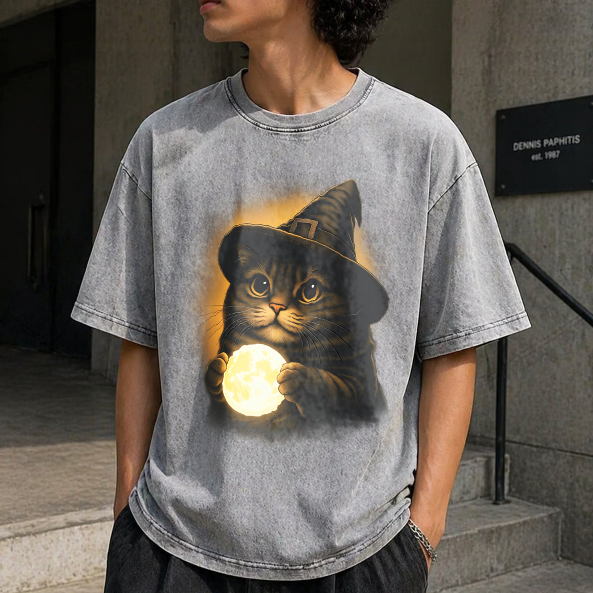 Witch Cat Moon : Gothic Halloween Vintage Washed T-Shirt product image 5