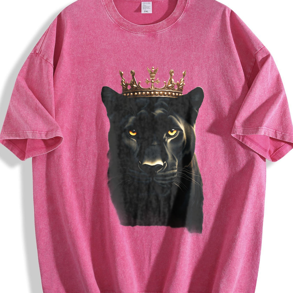 Black Wild Leopard With Crown 90s Vintage Washed T-Shirt product image 7