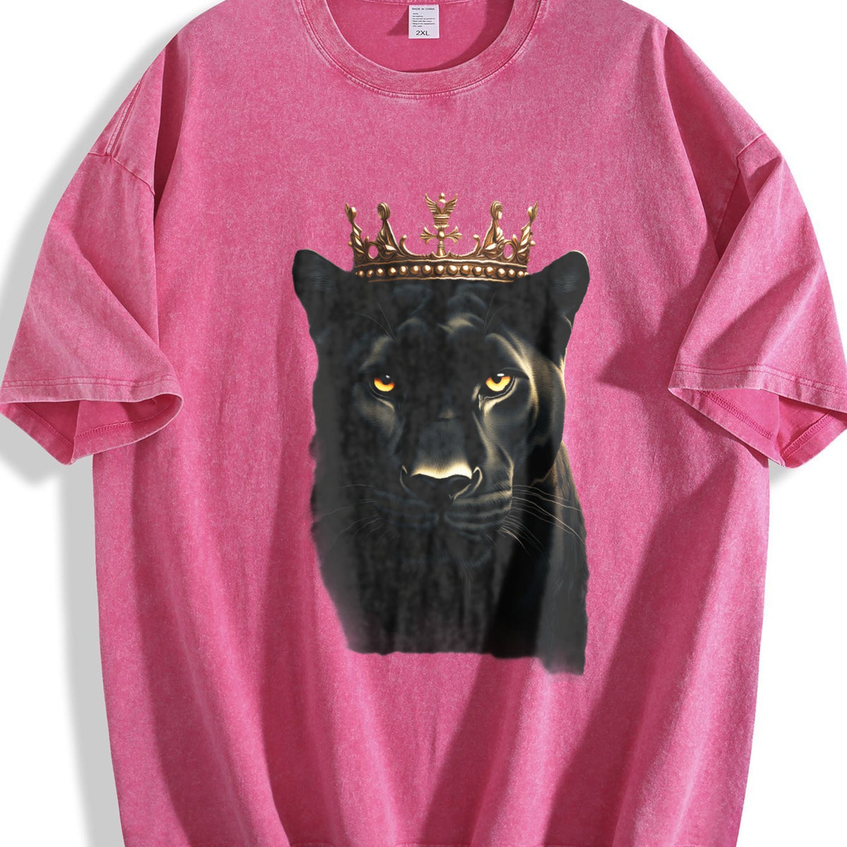 Black Wild Leopard With Crown 90s Vintage Washed T-Shirt product image 7