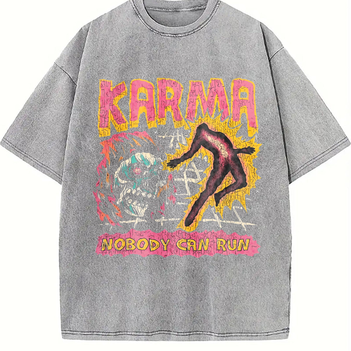 Karma Nobody Can Run Skull Vintage Washed T-Shirt product image 5