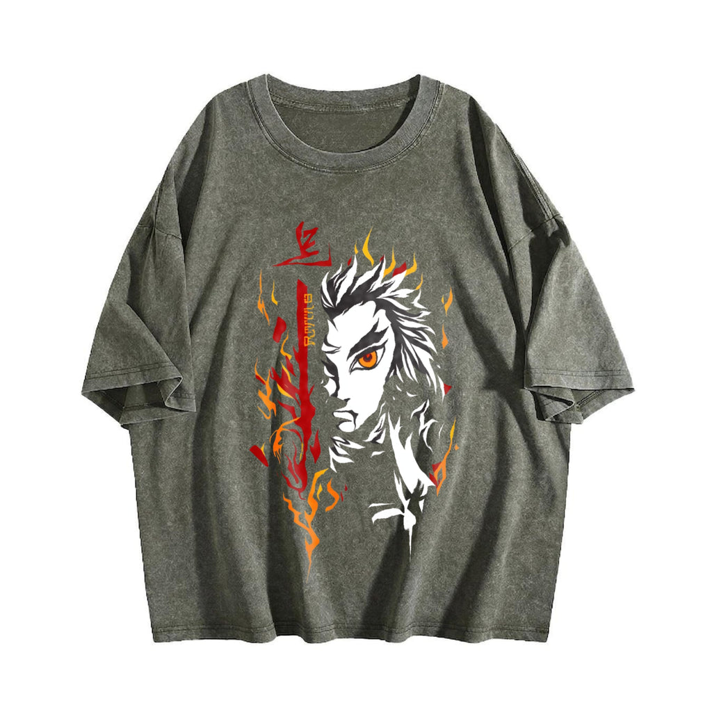 Demon Slayer Kyojuro Rengoku Anime Vintage Washed T-Shirt product image 4