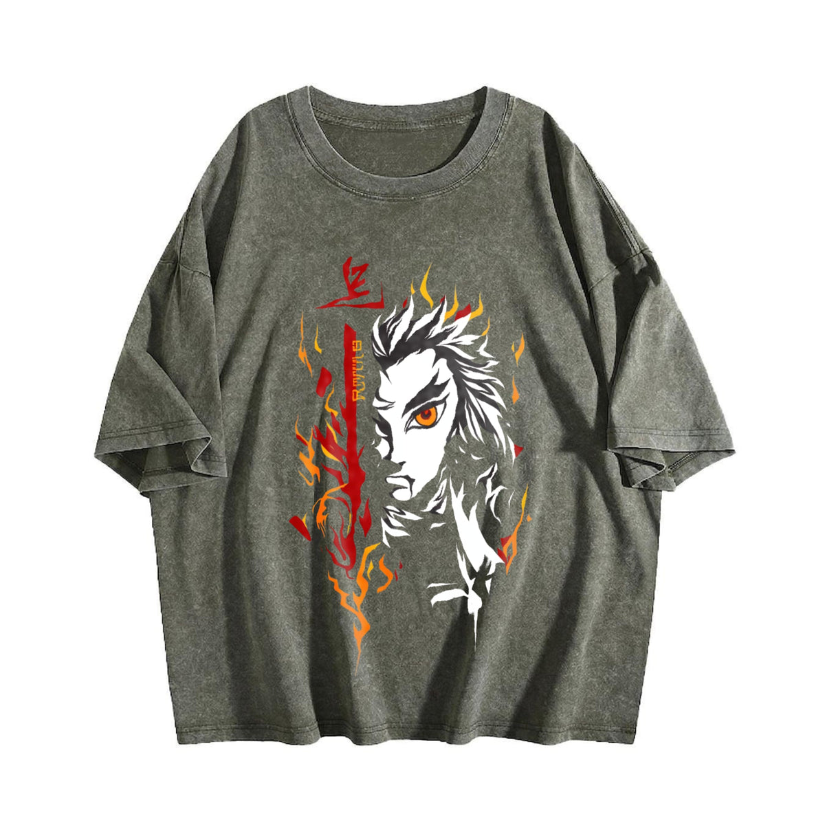 Demon Slayer Kyojuro Rengoku Anime Vintage Washed T-Shirt product image 4