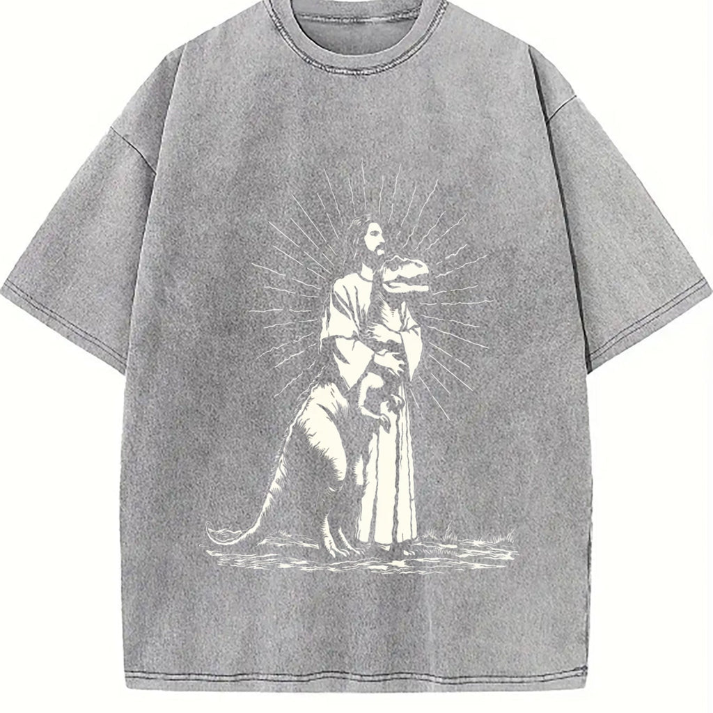 Jesus Holding Dinosaur Funny Religious Vintage Washed product image 5