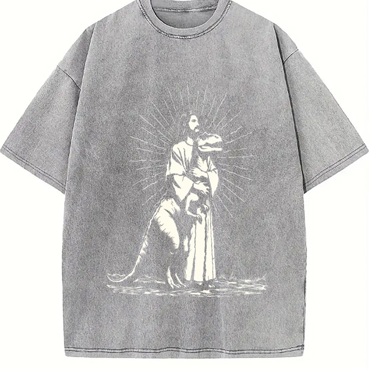 Jesus Holding Dinosaur Funny Religious Vintage Washed product image 5
