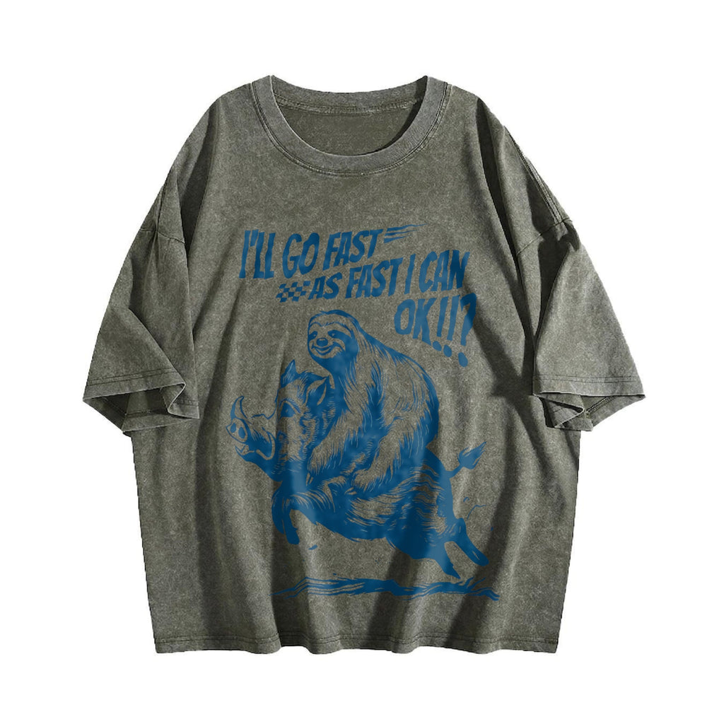 Sloth Riding A Boar 90s Vintage Washed T-Shirt product image 4