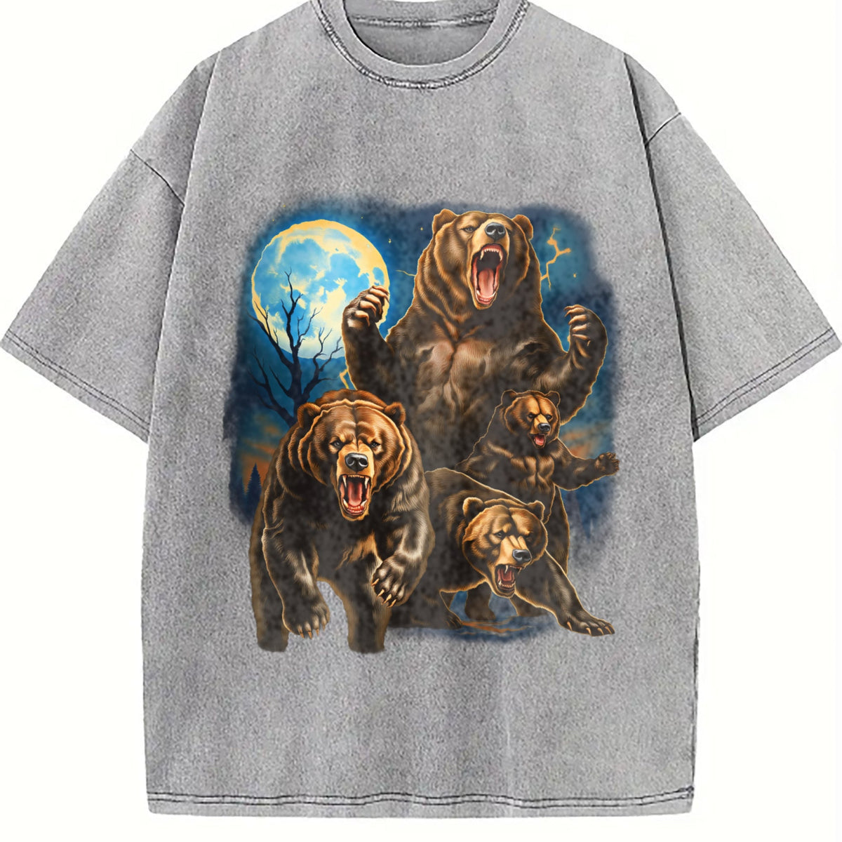 Roaring Grizzly Bears Moon Vintage Washed T-Shirt product image 5