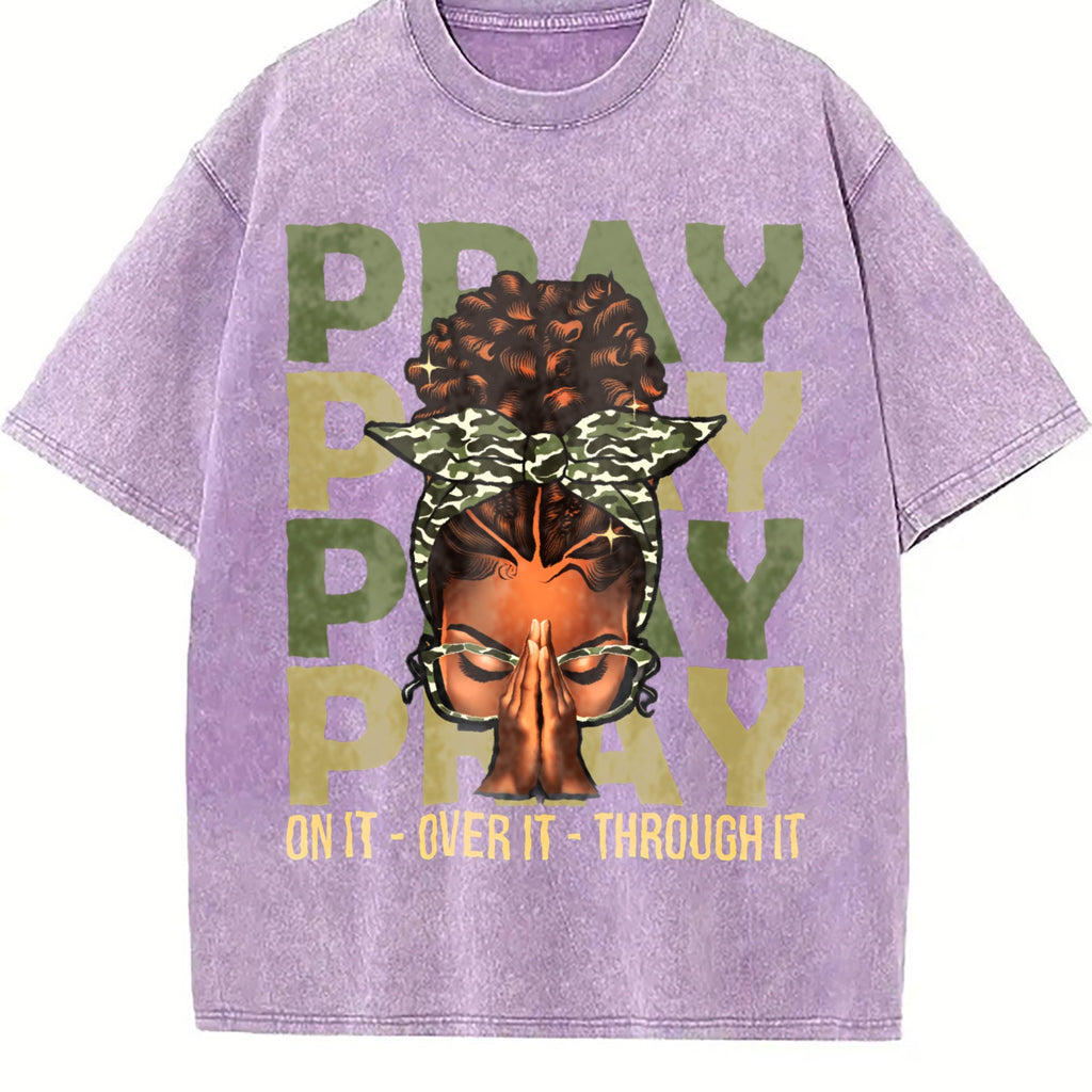 Pray On It Over It Black Woman Afro Christian Vintage product image 6