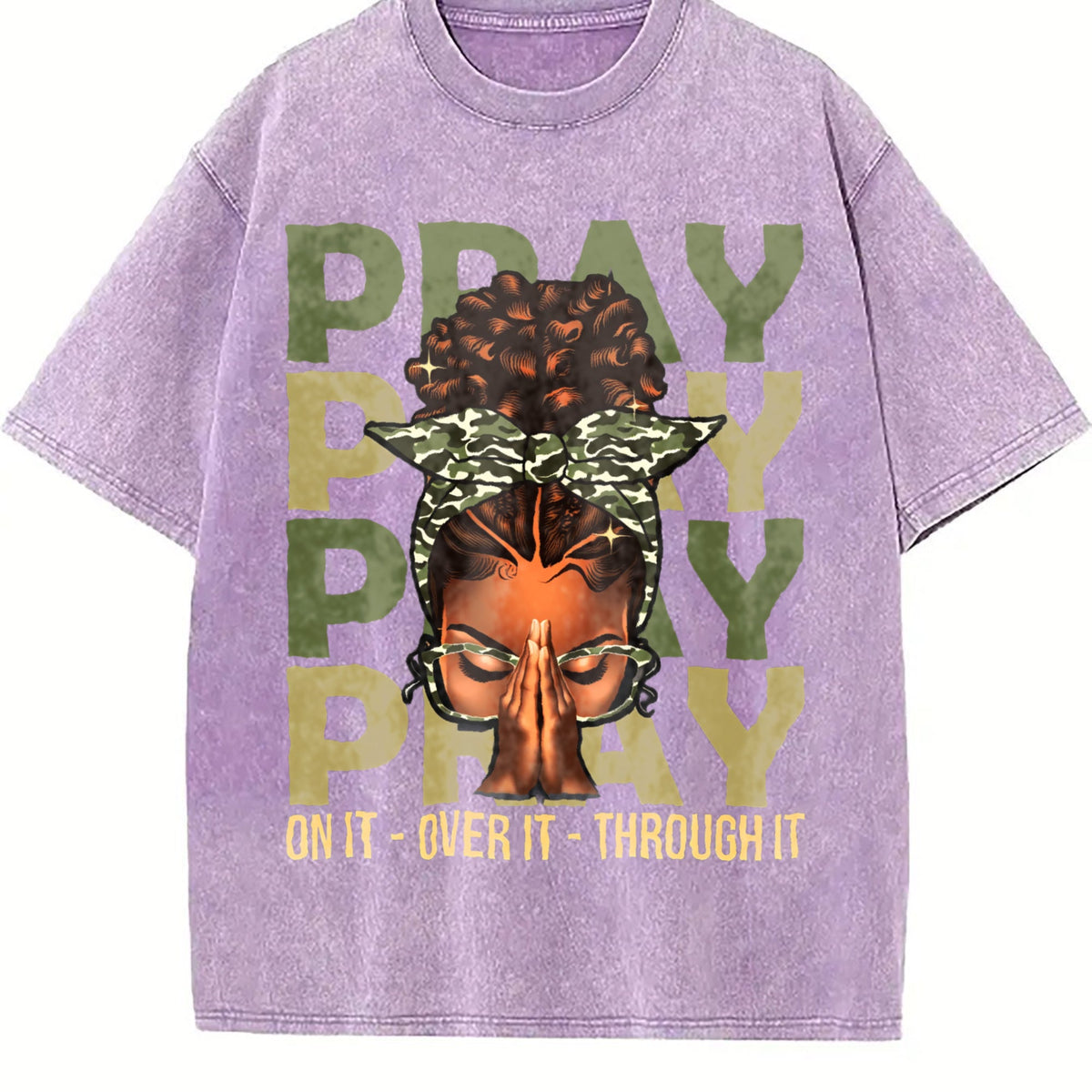 Pray On It Over It Black Woman Afro Christian Vintage product image 6