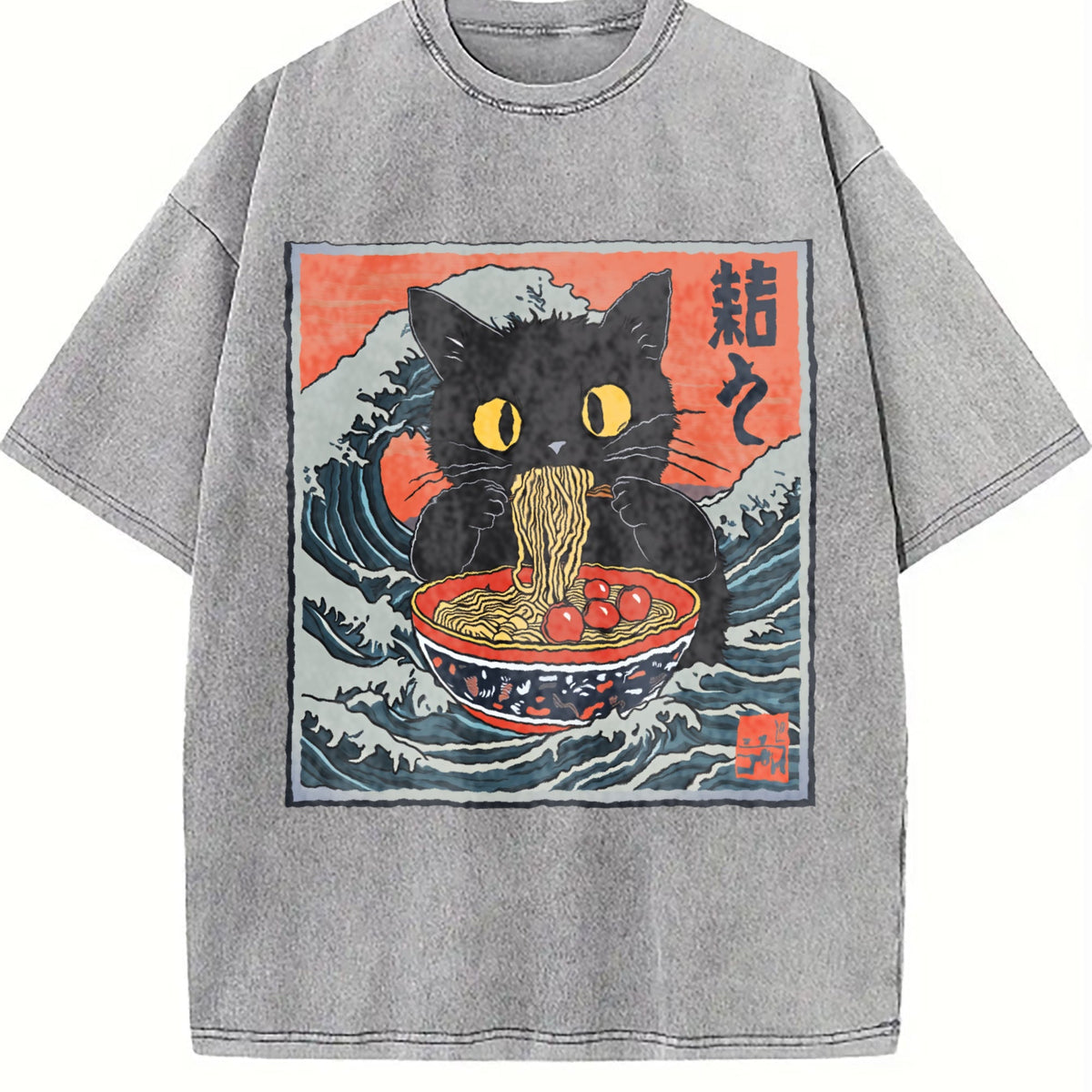 Cat Eating Ramen 90s Vintage Washed T-Shirt product image 5