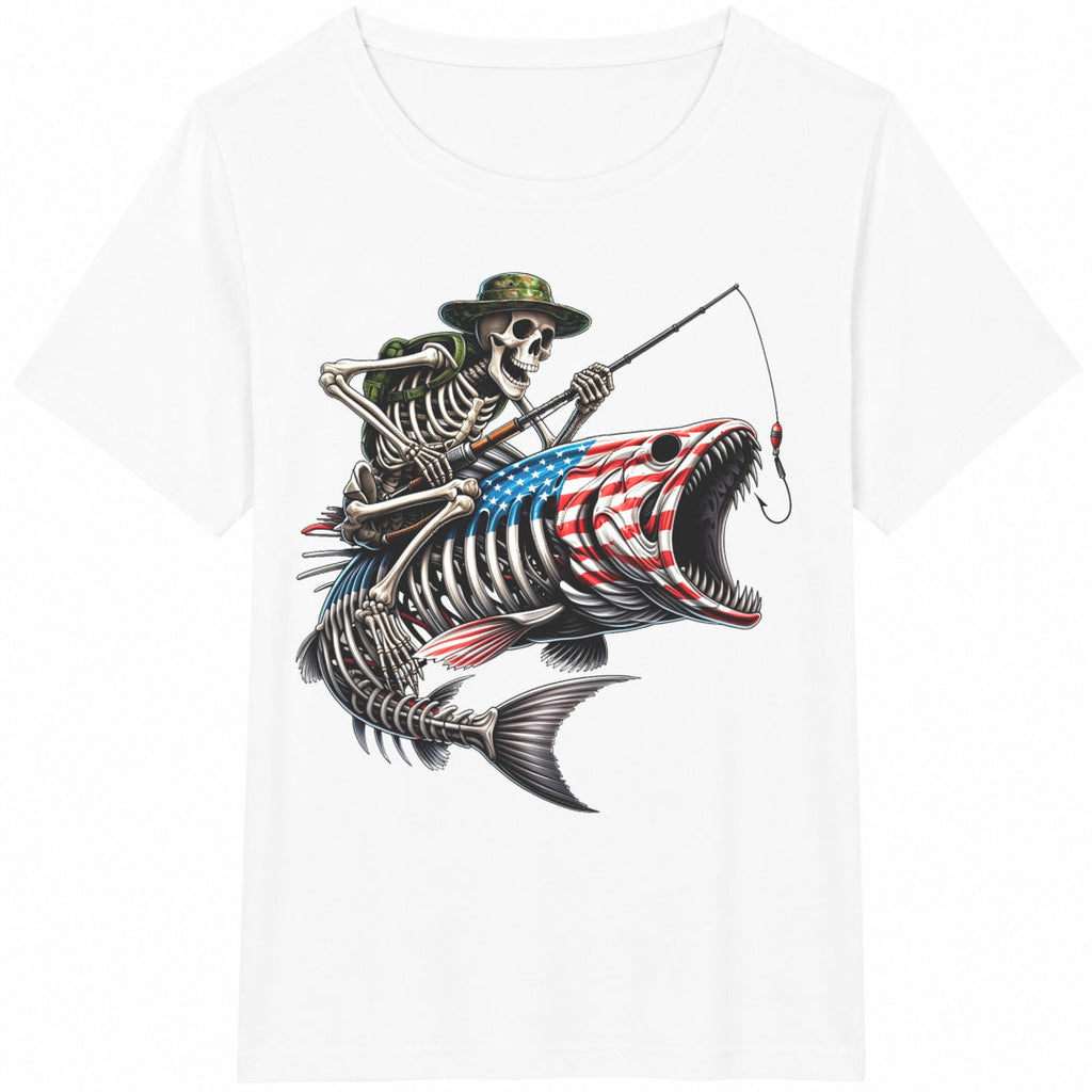 Funny Fishing Skeleton Cotton T-Shirt product image 2