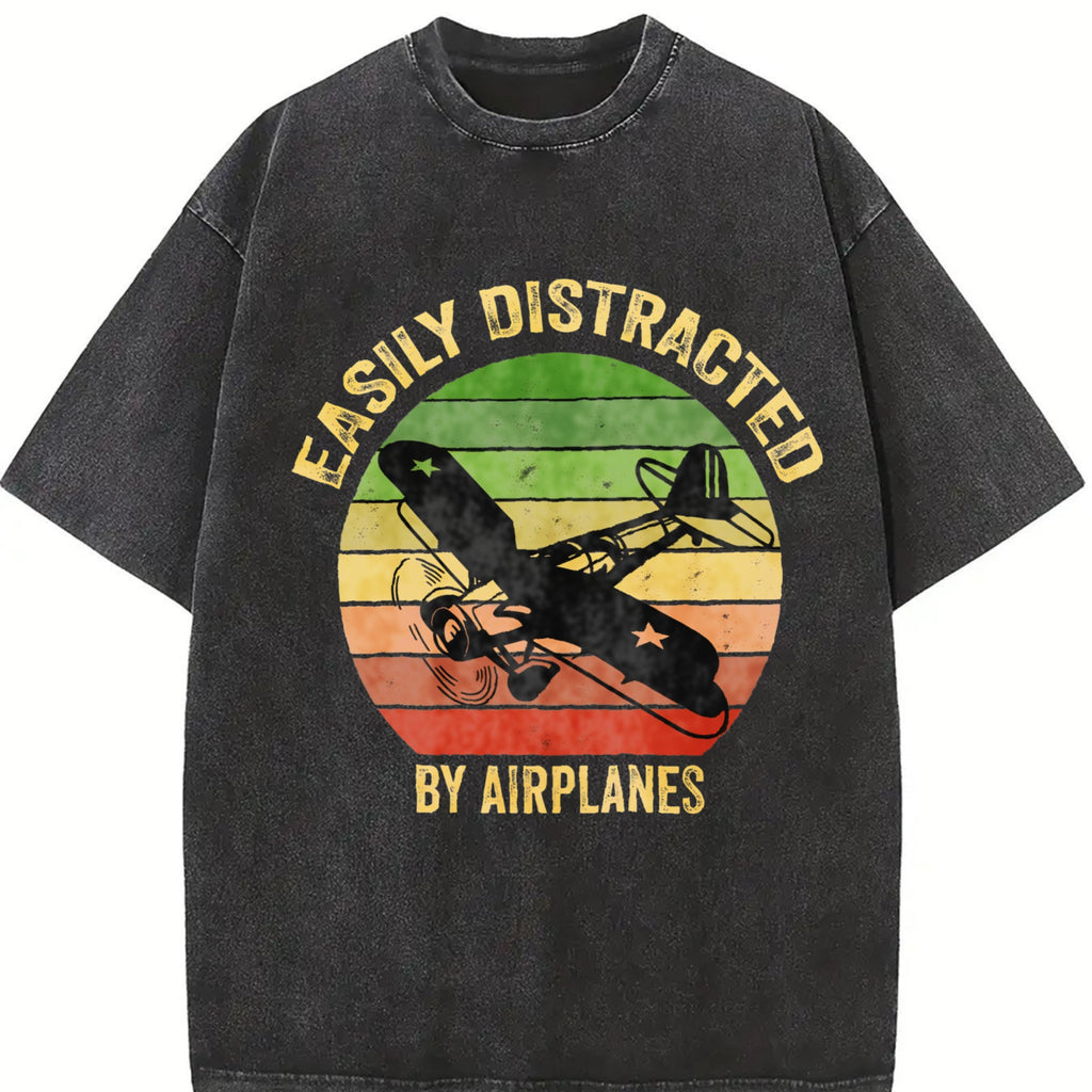 Easily Distracted By Airplanes Vintage Washed T-Shirt product image 2