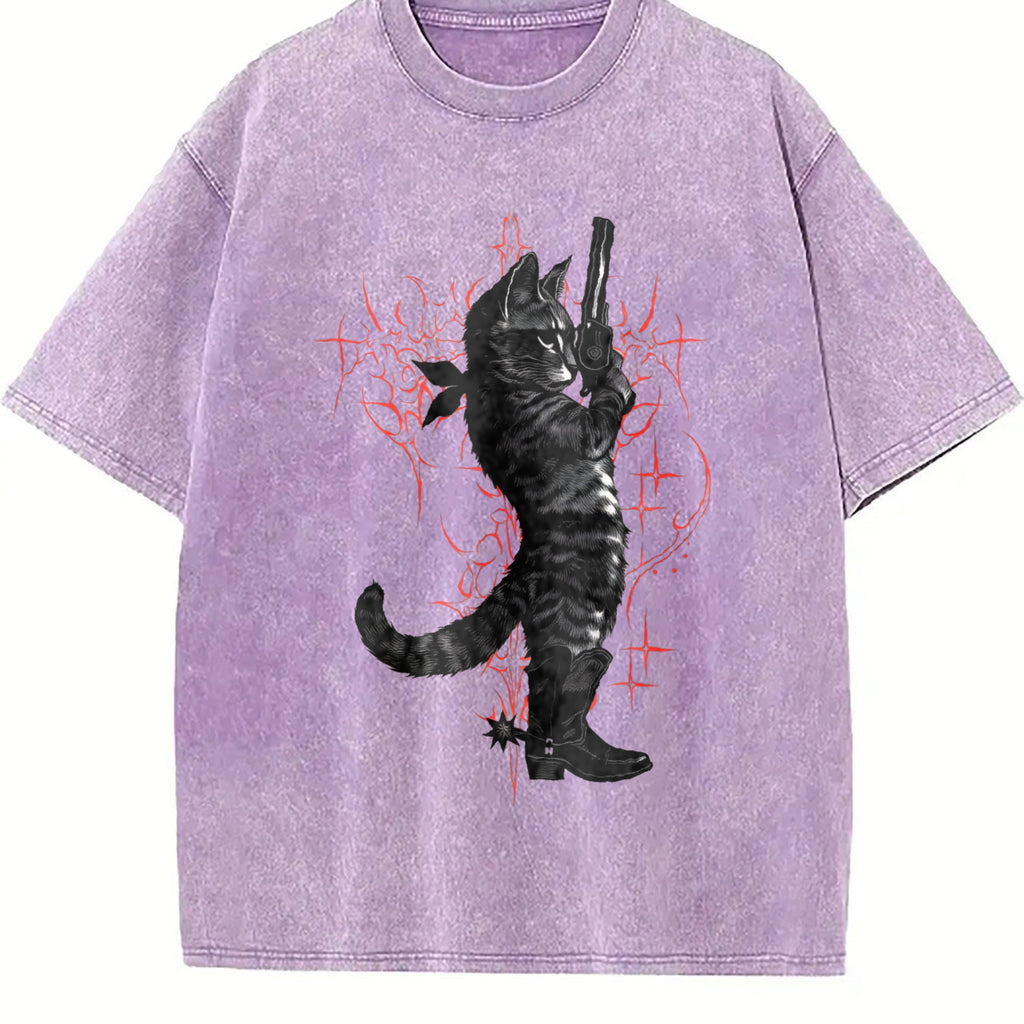Cowboy Cat Neo-tribal Vintage Washed T-Shirt product image 6