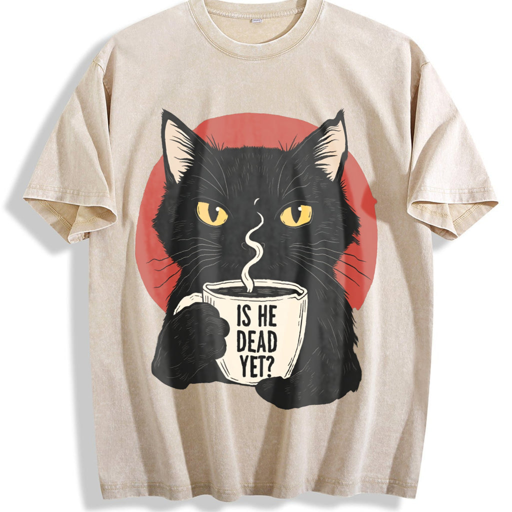 Is He Dead Yet Black Cat Vintage Washed T-Shirt product image 1