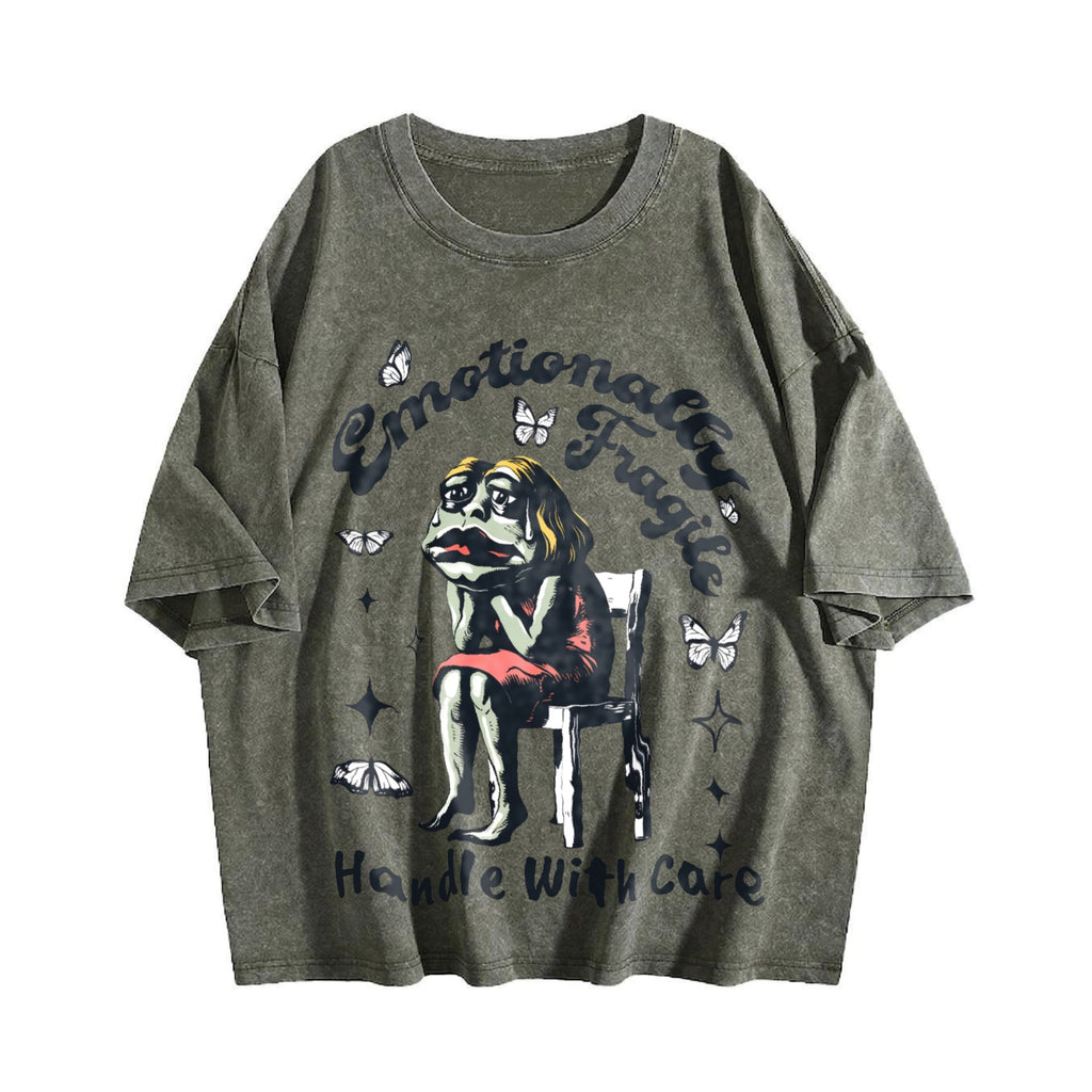 Frog Woman With Tears Emotionally Vintage Washed T-Shirt product image 4