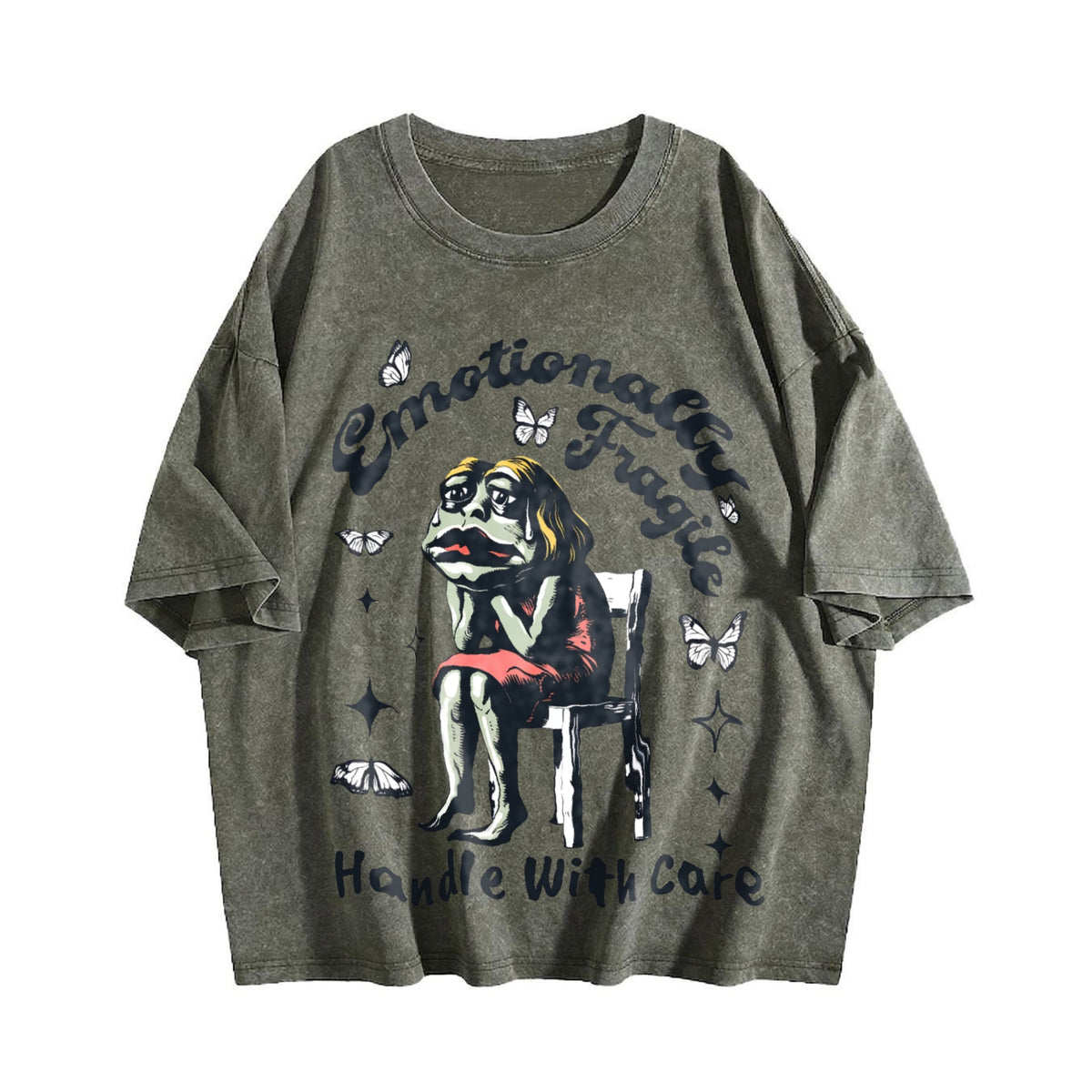 Frog Woman With Tears Emotionally Vintage Washed T-Shirt product image 4