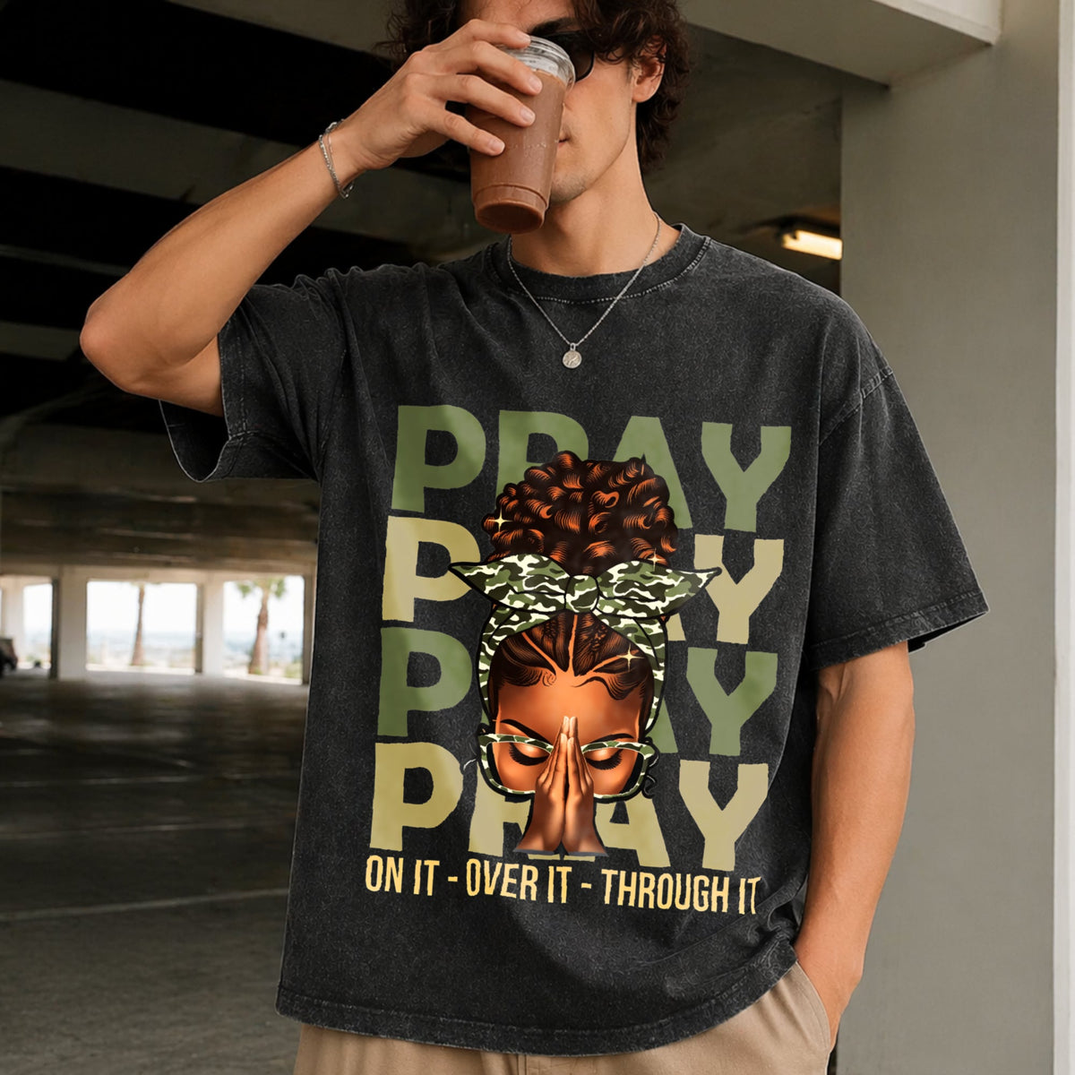 Pray On It Over It Black Woman Afro Christian Vintage product image 9
