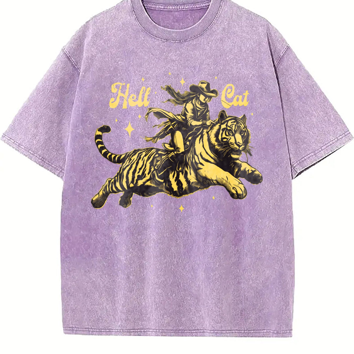 Hell Cat Cowgirl Riding Tiger Vintage Washed T-Shirt product image 6