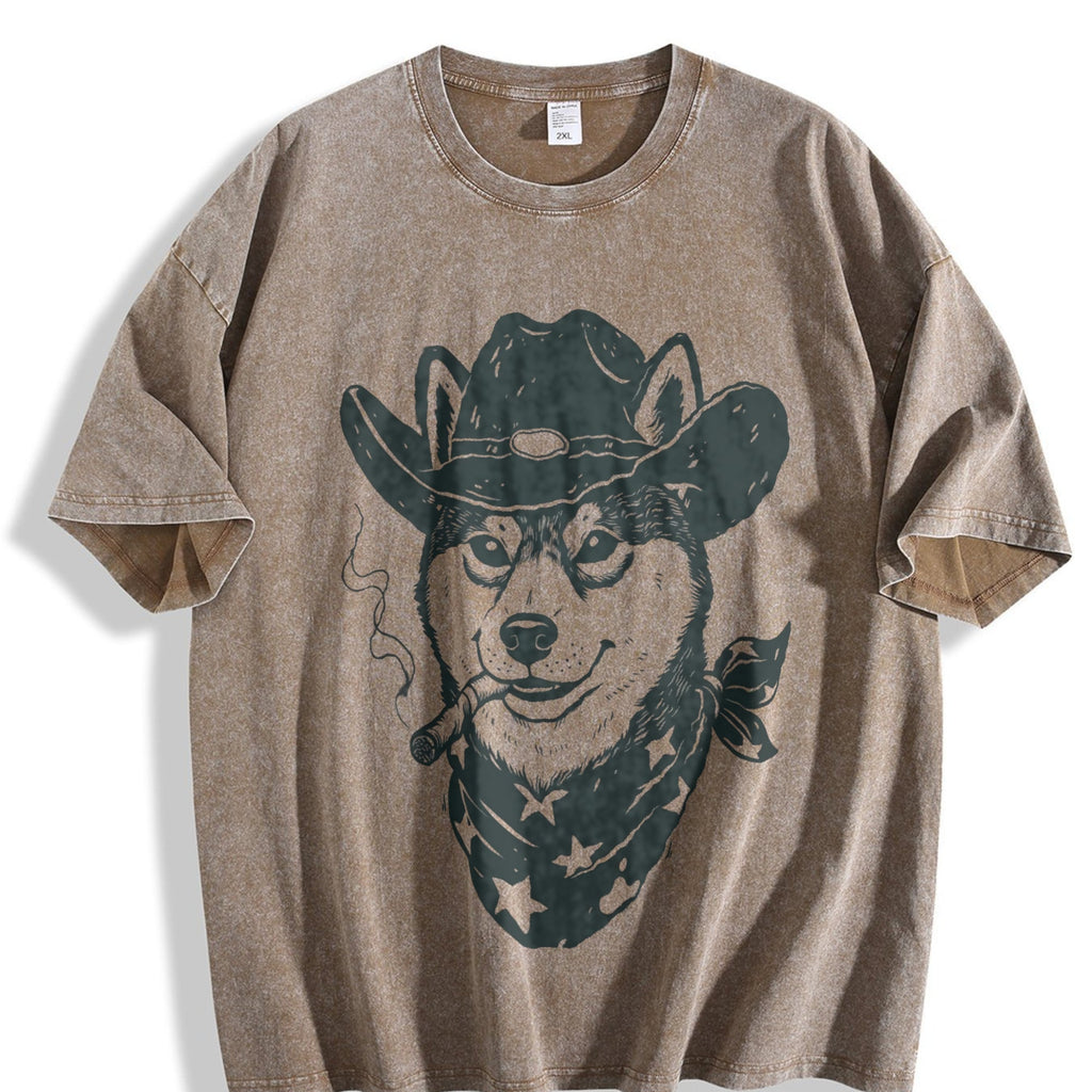 Smoking Cowboy Shiba Inu Vintage Washed T-Shirt product image 3