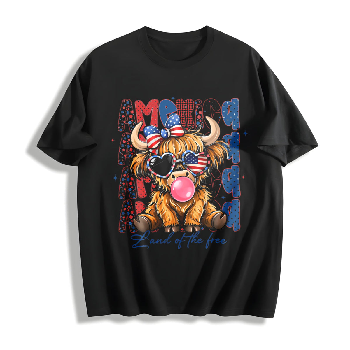 Highland Cow 4th July Bow Cotton T-Shirt product image 1